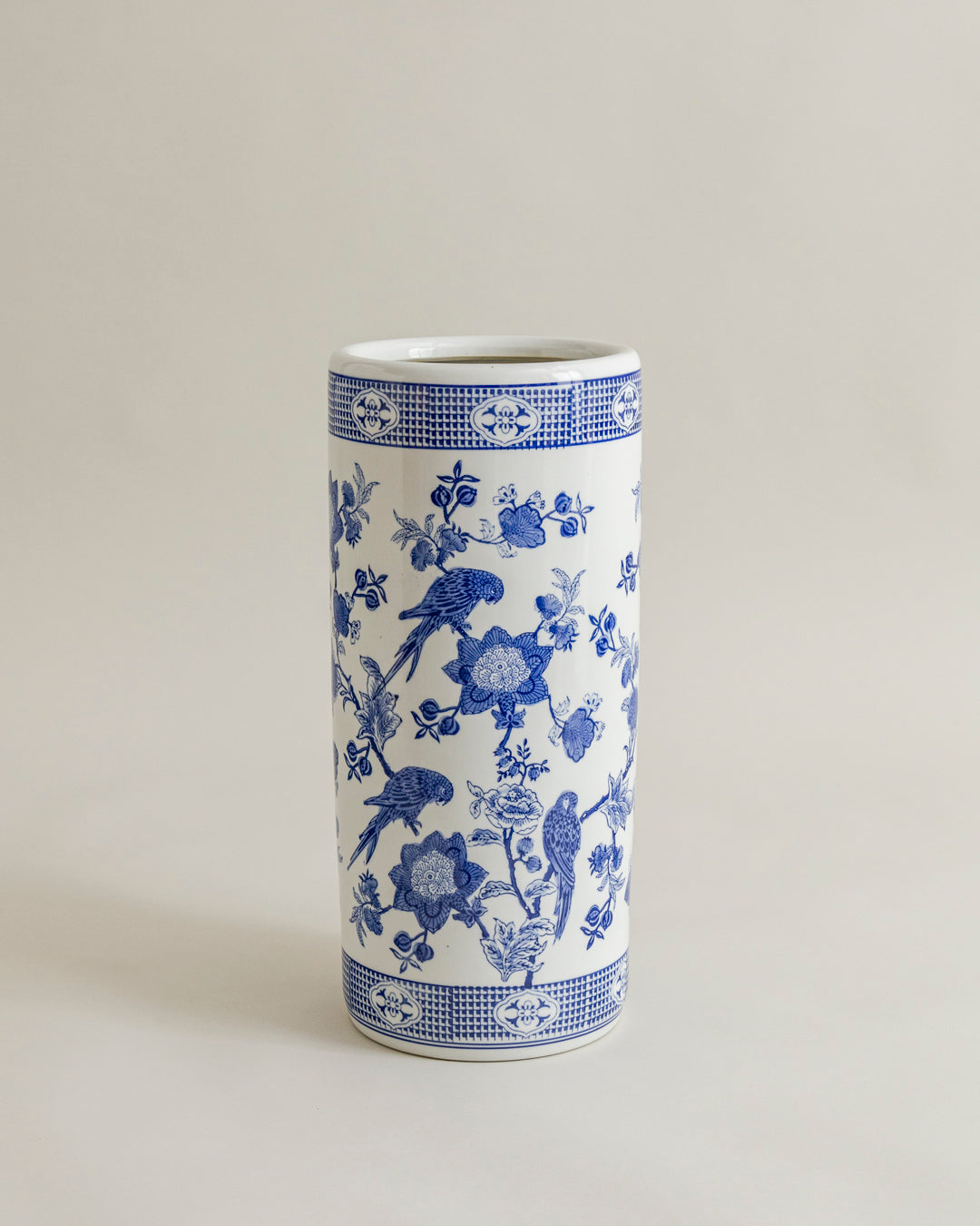 Blue Heritage Parrot Cylindrical Vase - Large 