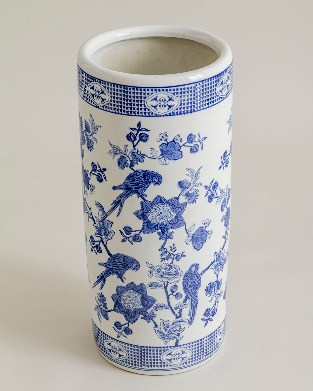 Blue Heritage Parrot Cylindrical Vase - Large 