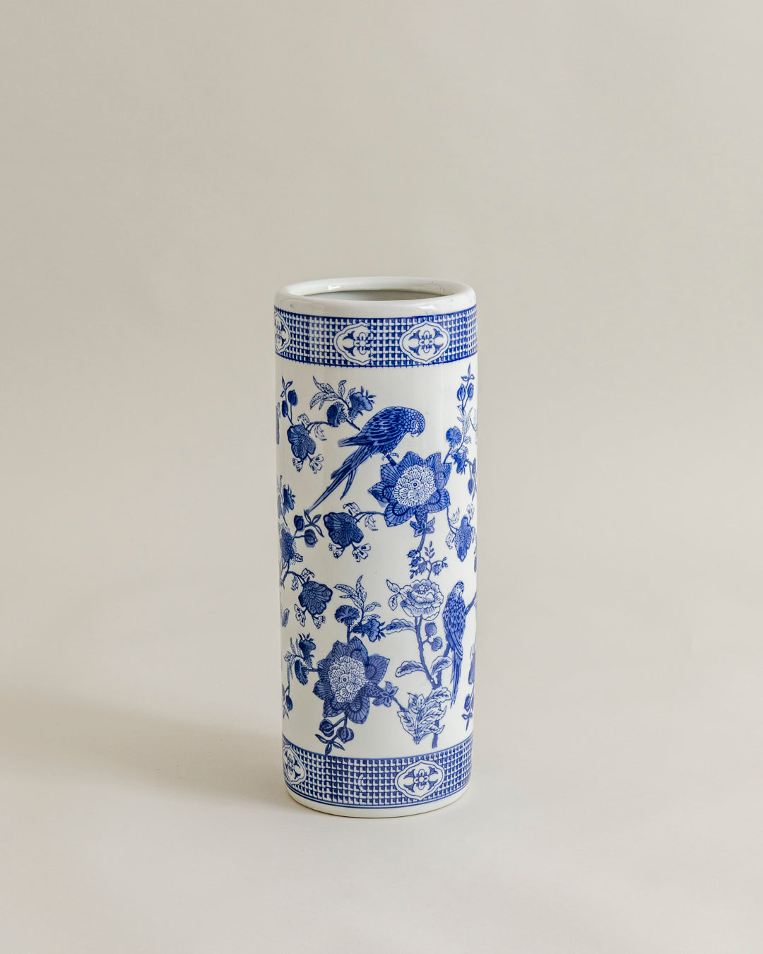 Blue Heritage Parrot Cylindric Vase - Small 