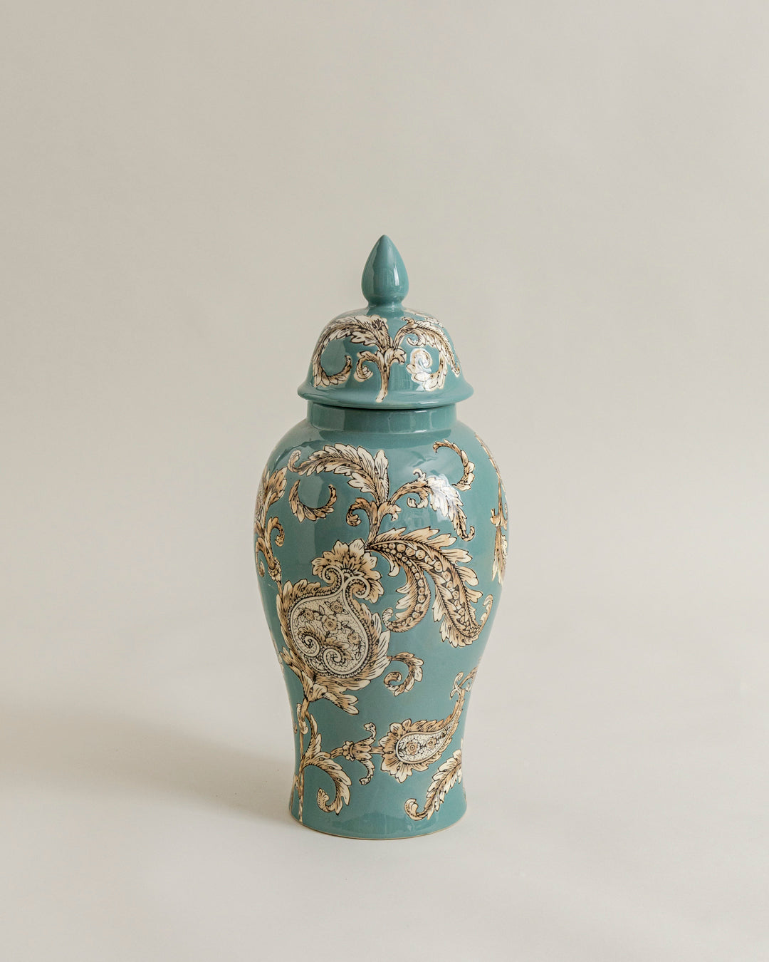 Vintage Teal Baroque Temple Jar - 33 cm 