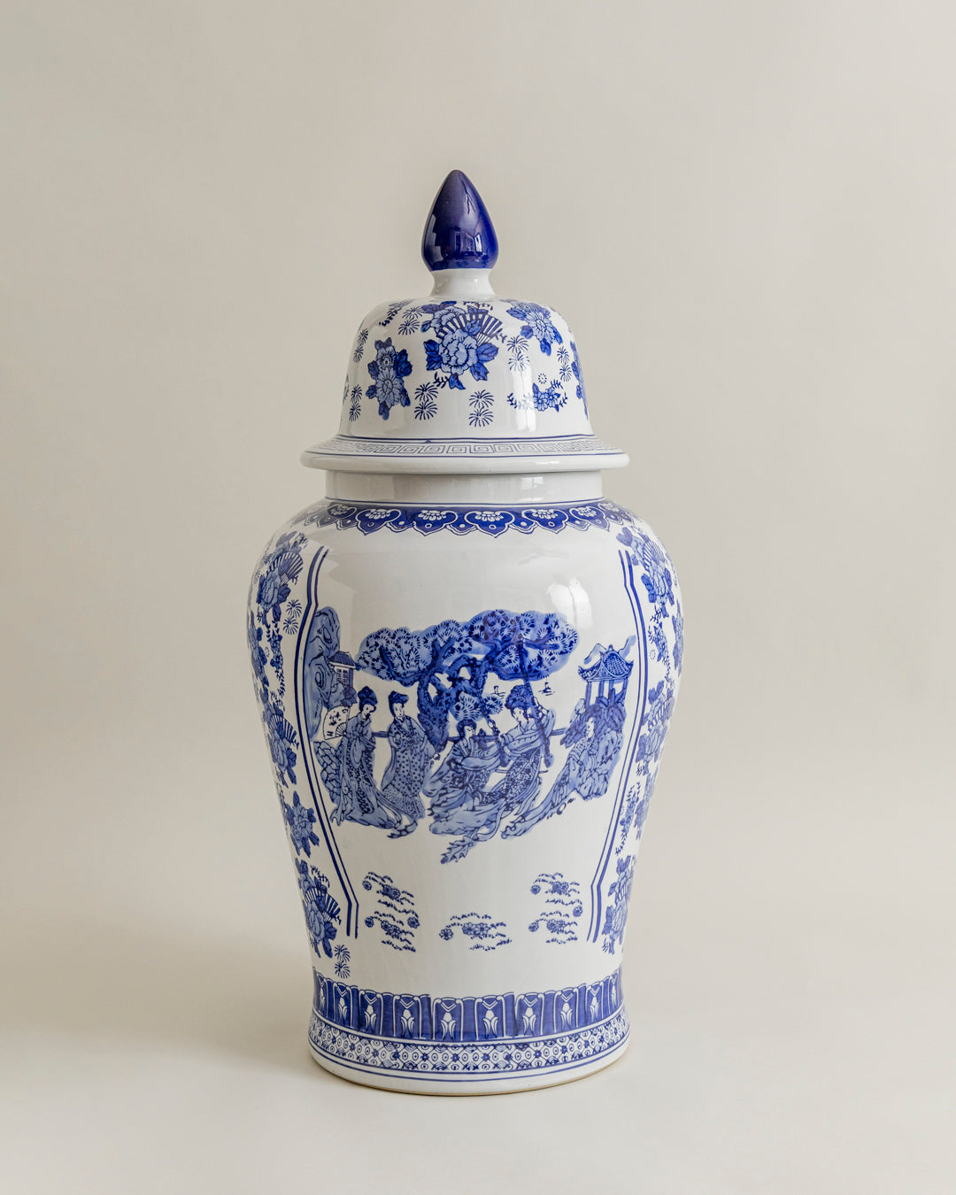 Imperial Blue Dynasty Scene Temple Jar - 82 Cm 