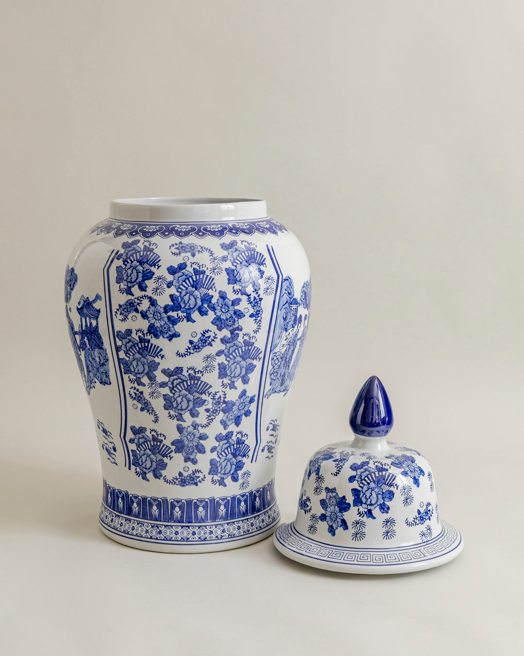 Imperial Blue Dynasty Scene Temple Jar - 82 Cm 