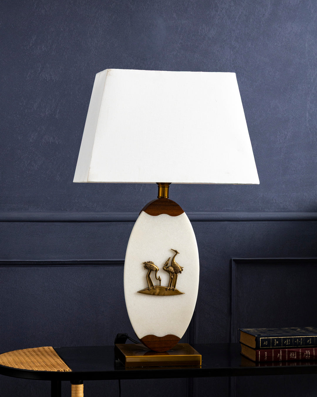 Oval Marble And Wood Table Lamp 