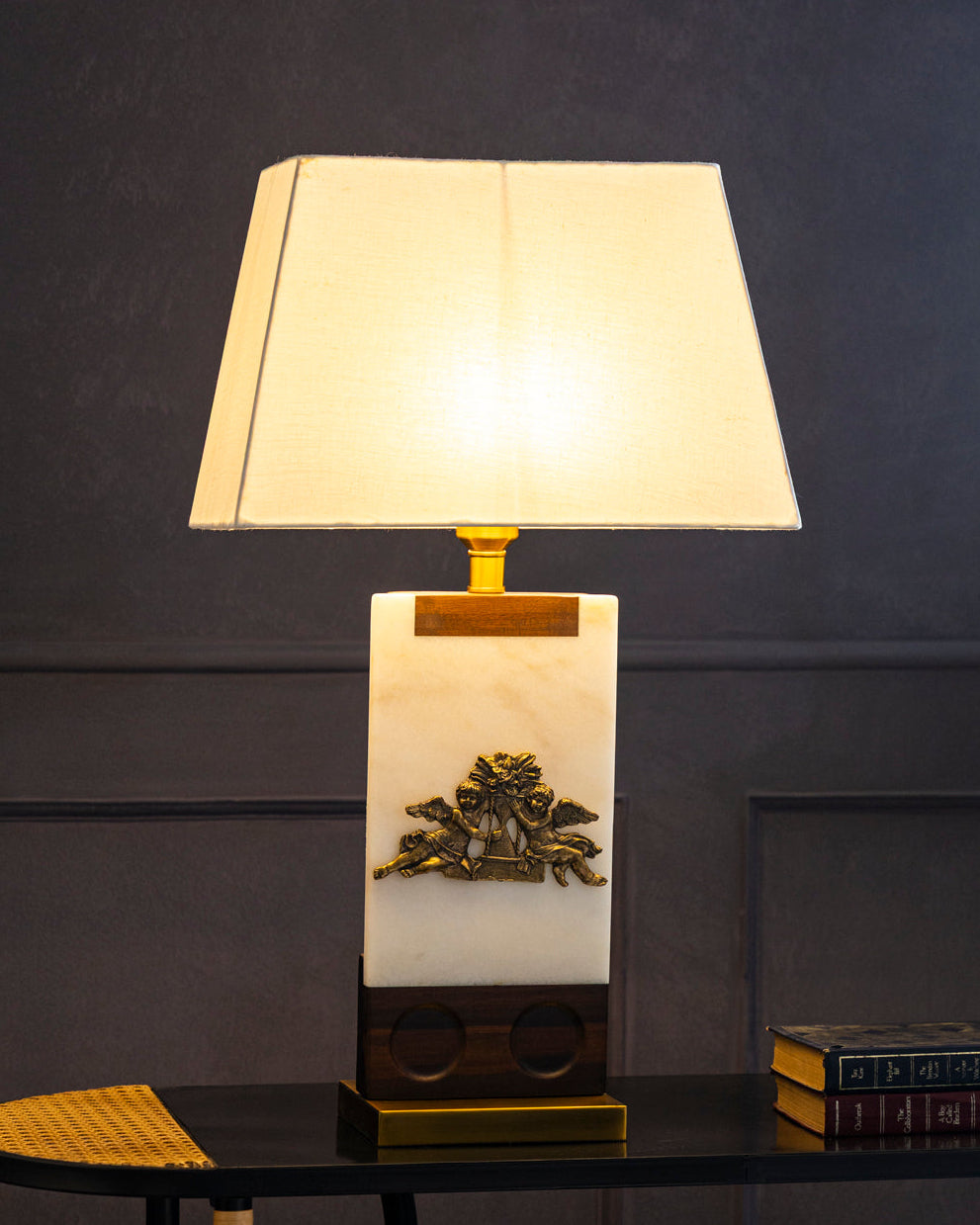 Marble And Wood Rectangular Table Lamp 