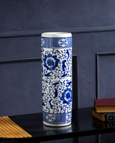 Blue & White Cylindric Floor Vase 
