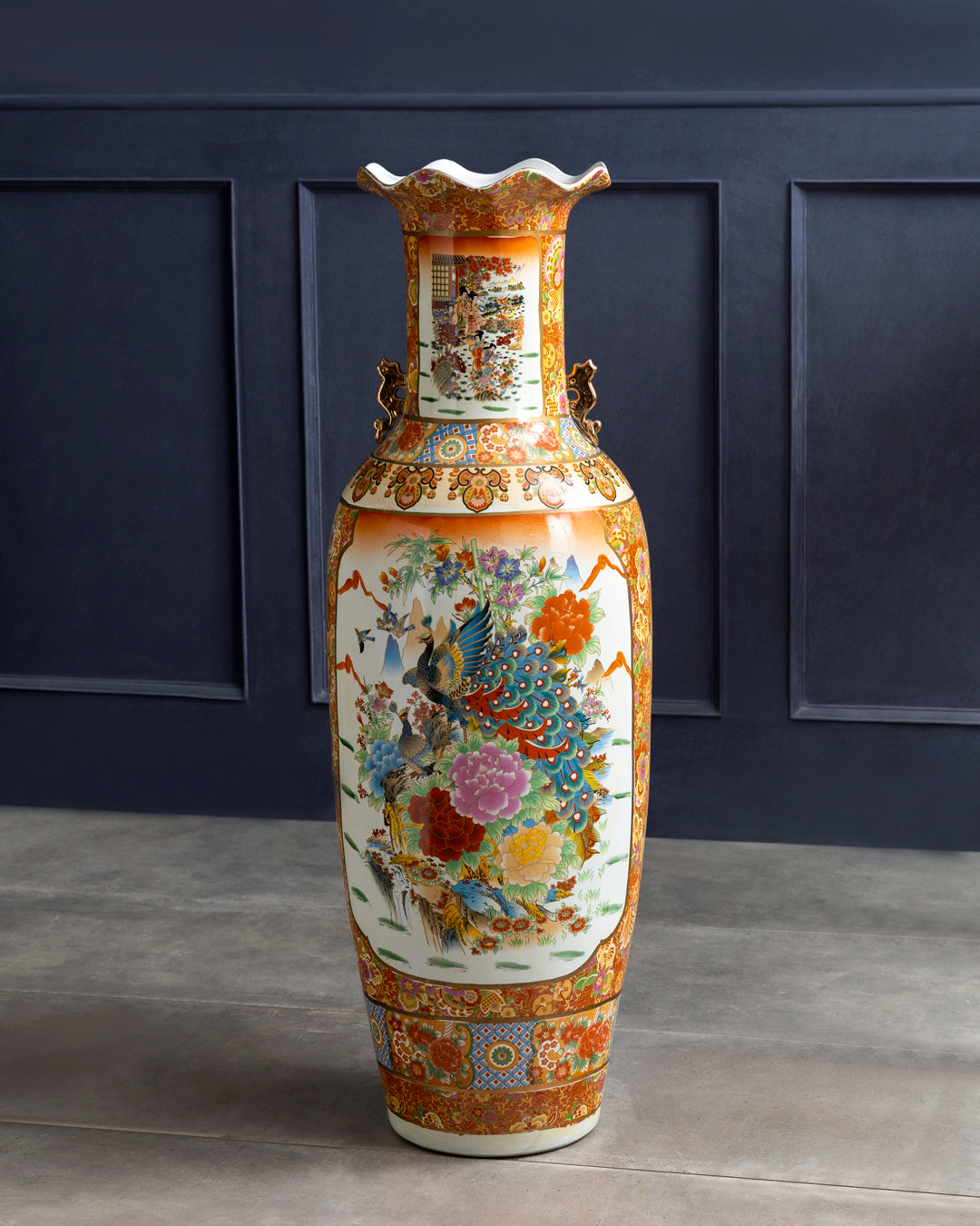 Imperial Peacock Court Tall Vase 