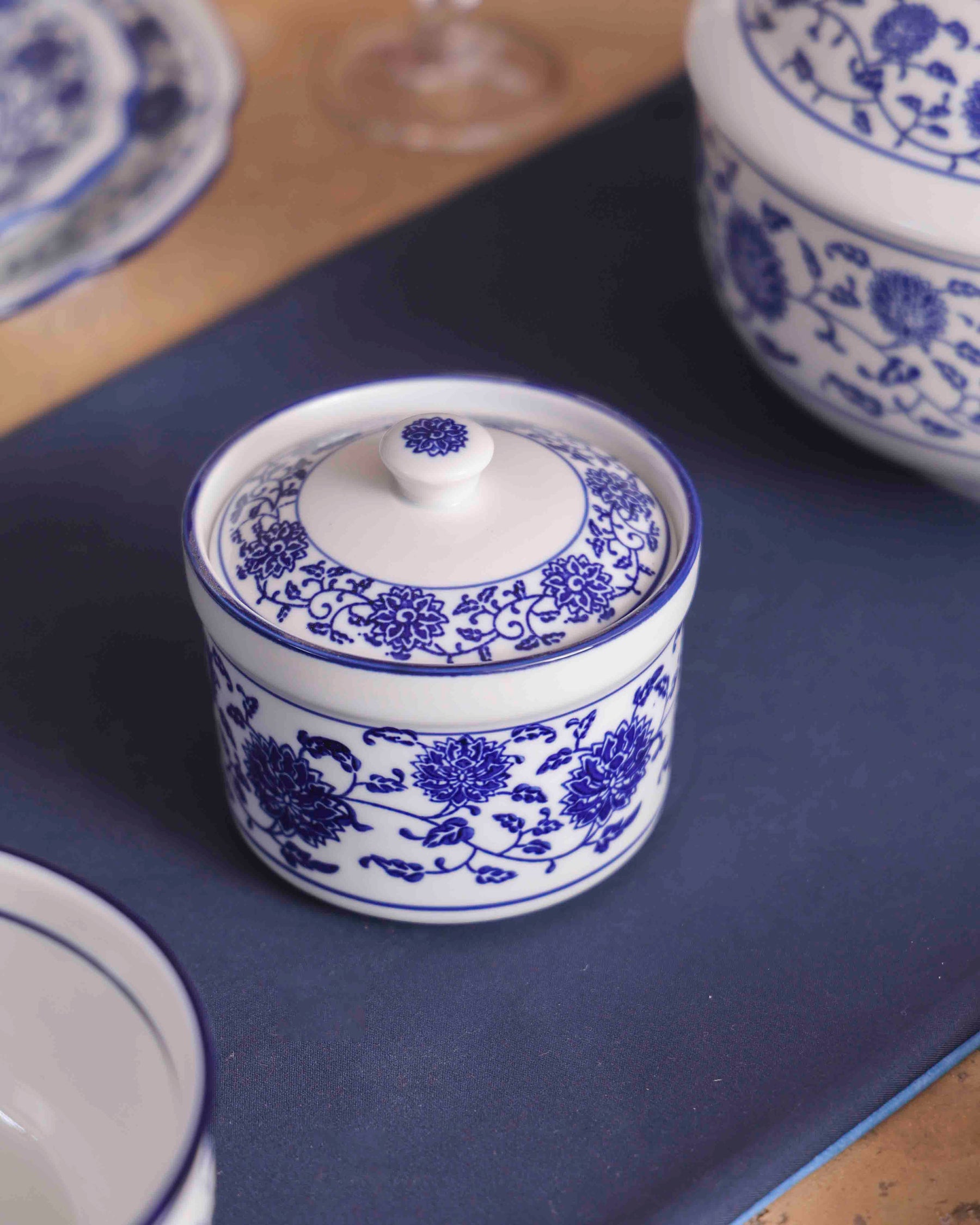 Vintage Blue & White Serving Bowl With Lid 