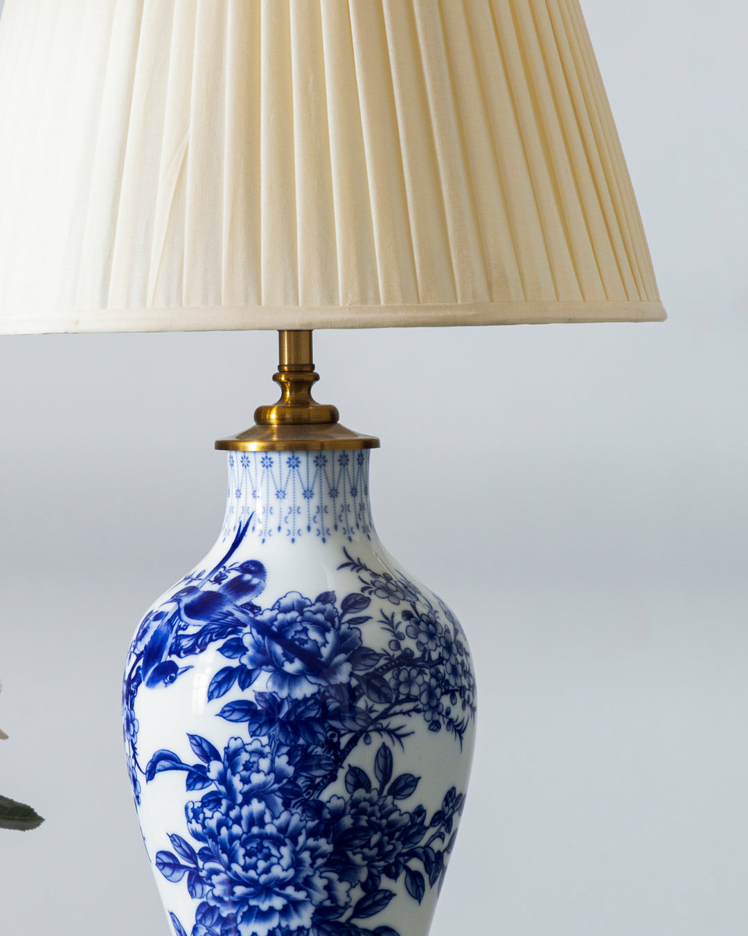 Royal Blue & White Floral Bone China Table Lamp 