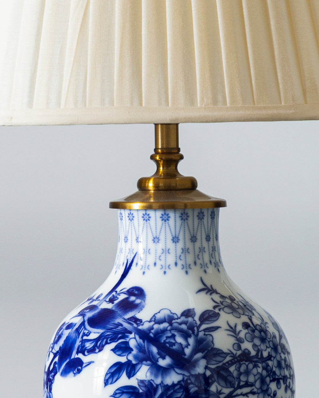 Royal Blue & White Floral Bone China Table Lamp 
