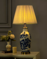 Oriental Mountain & Pavilion Bone China Table Lamp 