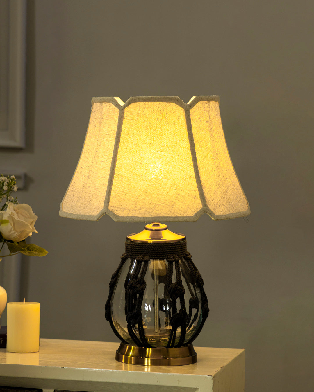 'Crafting with Knots' Macrame Glass Table Lamp 