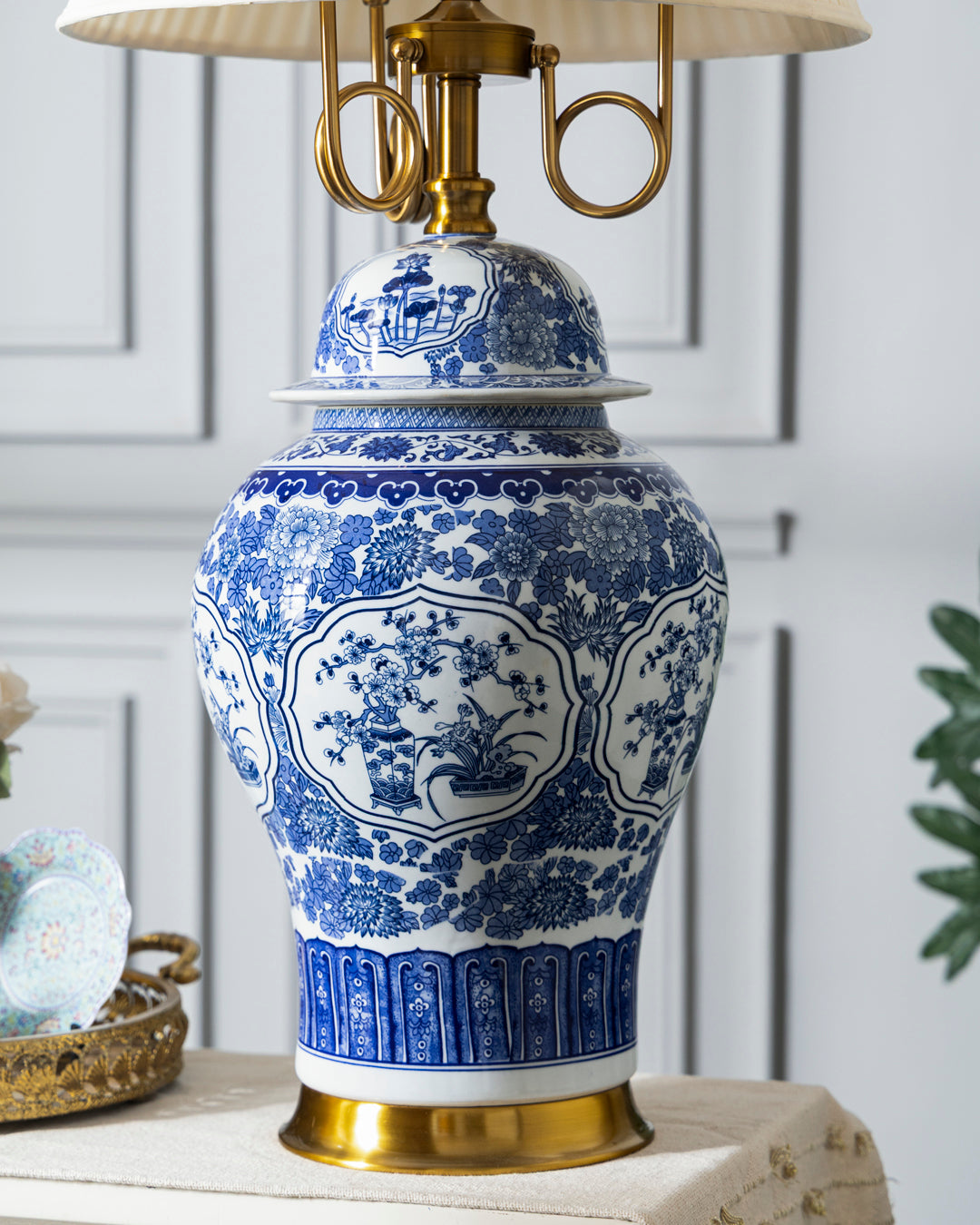 Ming Blossom Blue & White Table Lamp 