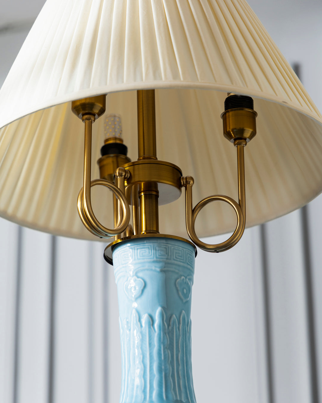 Celestial Blue Celadon Heritage Embossed Table Lamp 