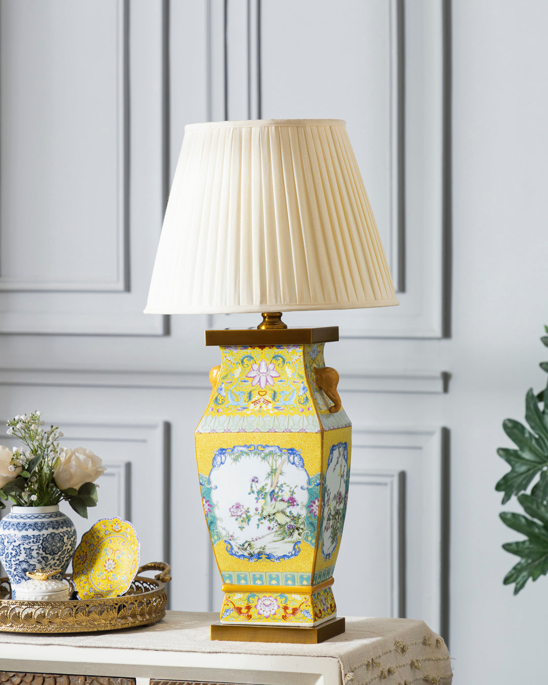 Regal Blossom Hand Painted Cloisonne Table Lamp 