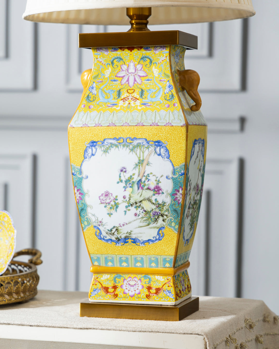 Regal Blossom Hand Painted Cloisonne Table Lamp 