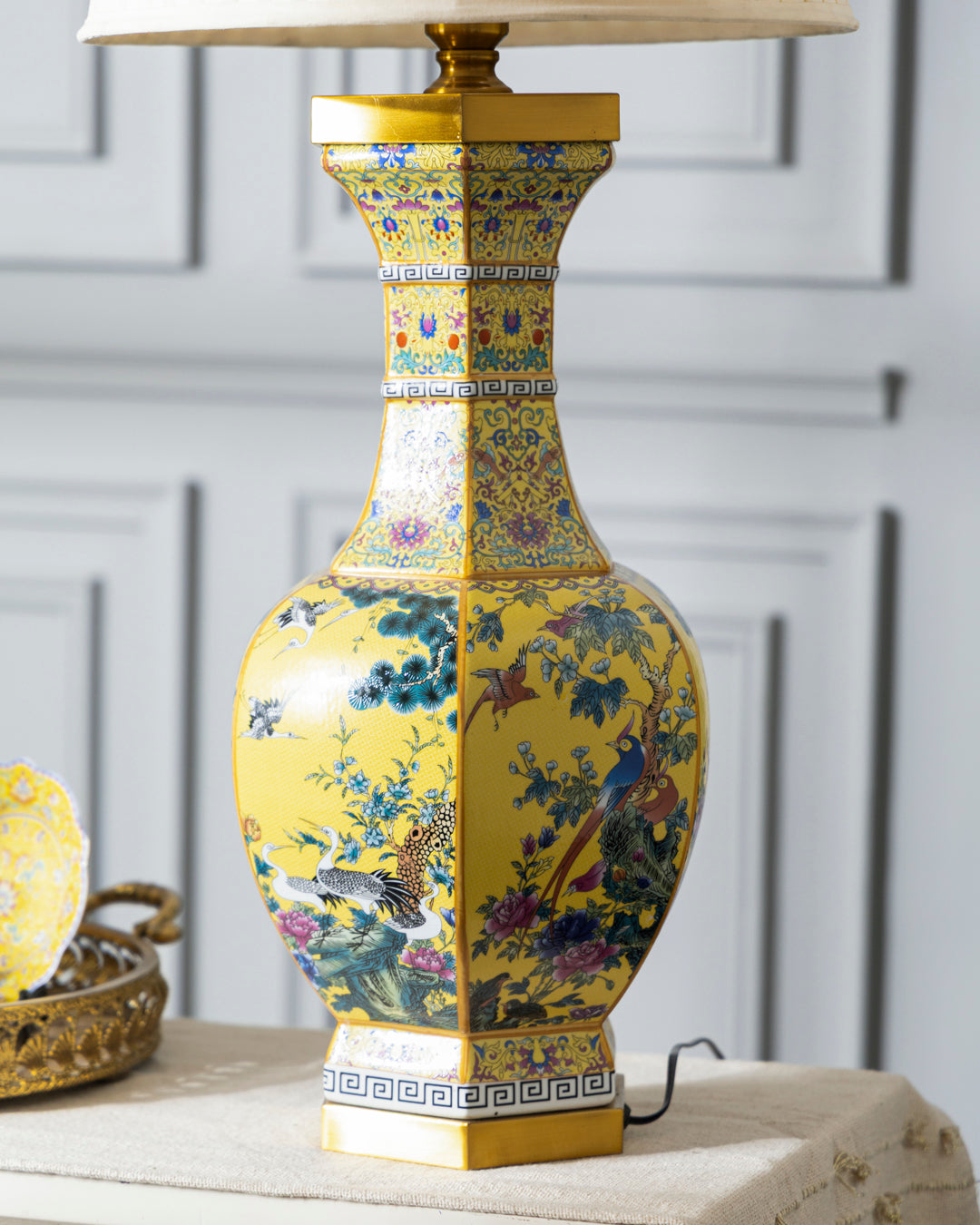 Midnight Bird Motifs Cloisonné Table Lamp 