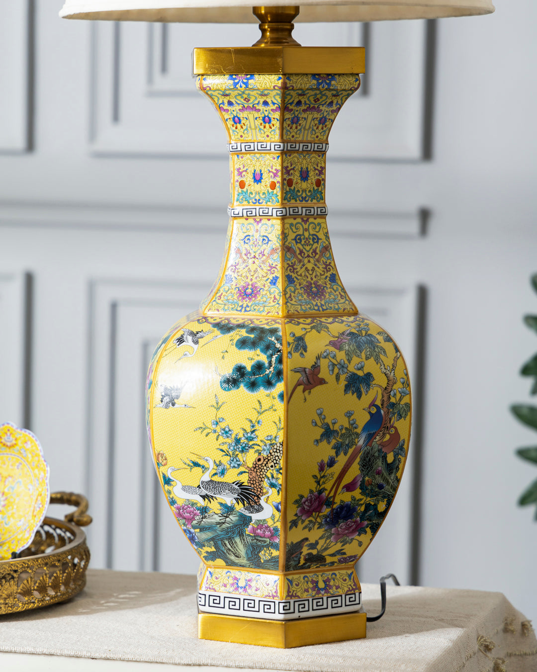 Midnight Bird Motifs Cloisonné Table Lamp 