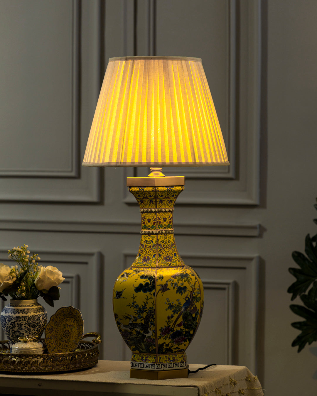 Midnight Bird Motifs Cloisonné Table Lamp 