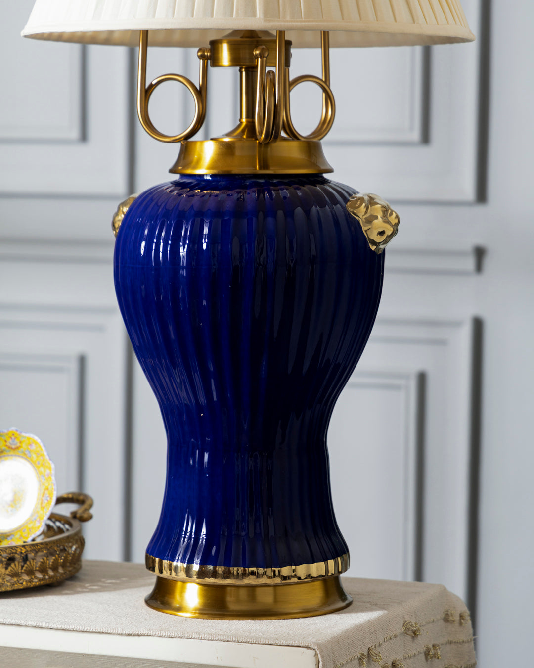 Golden Ribbed Glow Table Lamp - Blue 
