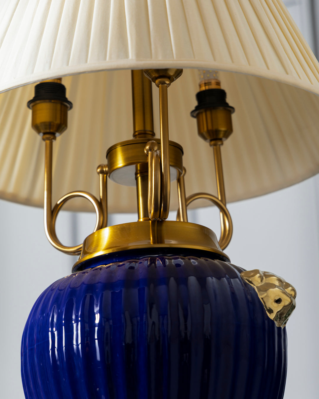 Golden Ribbed Glow Table Lamp - Blue 