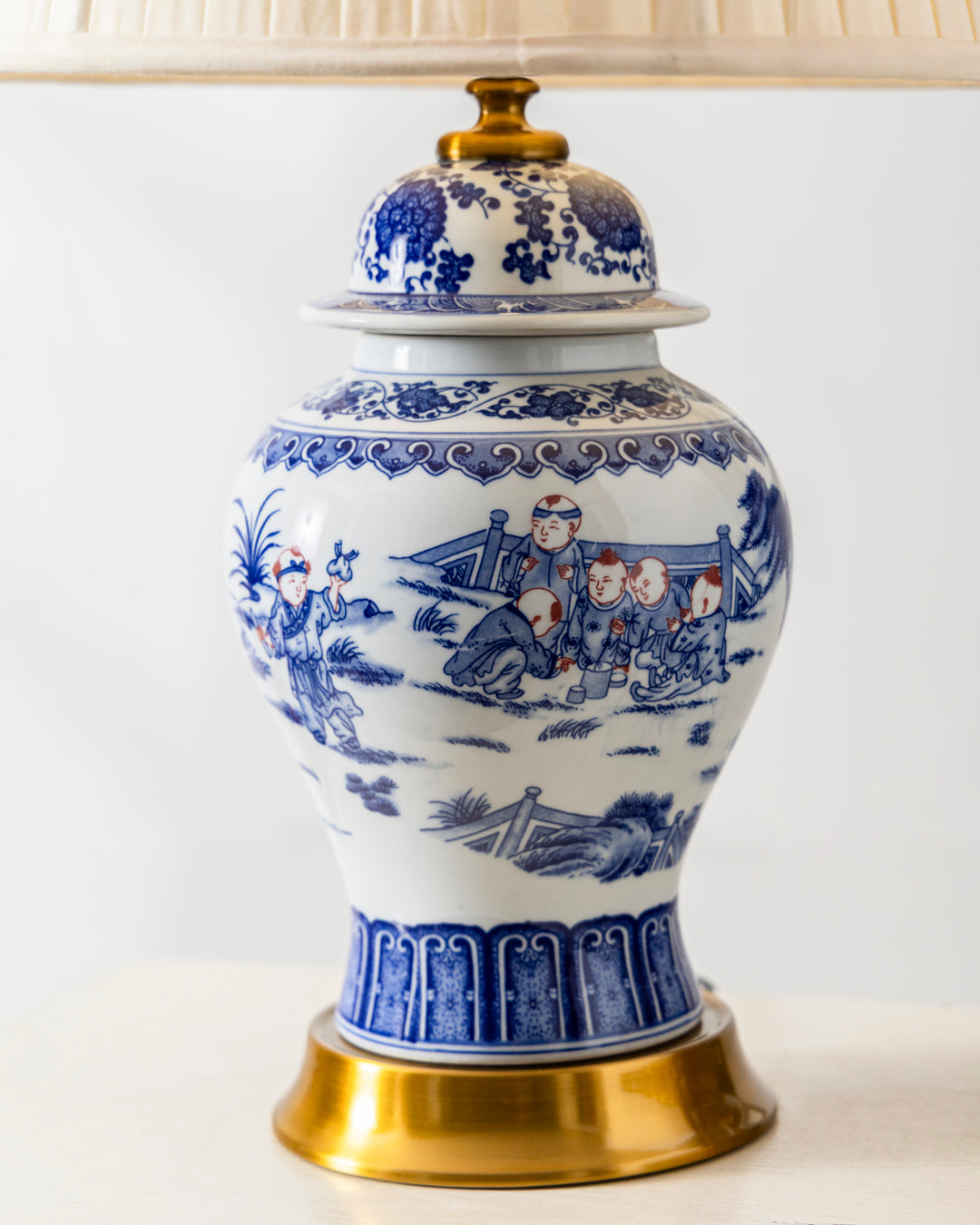 Blue and White Children Motif Table Lamp 