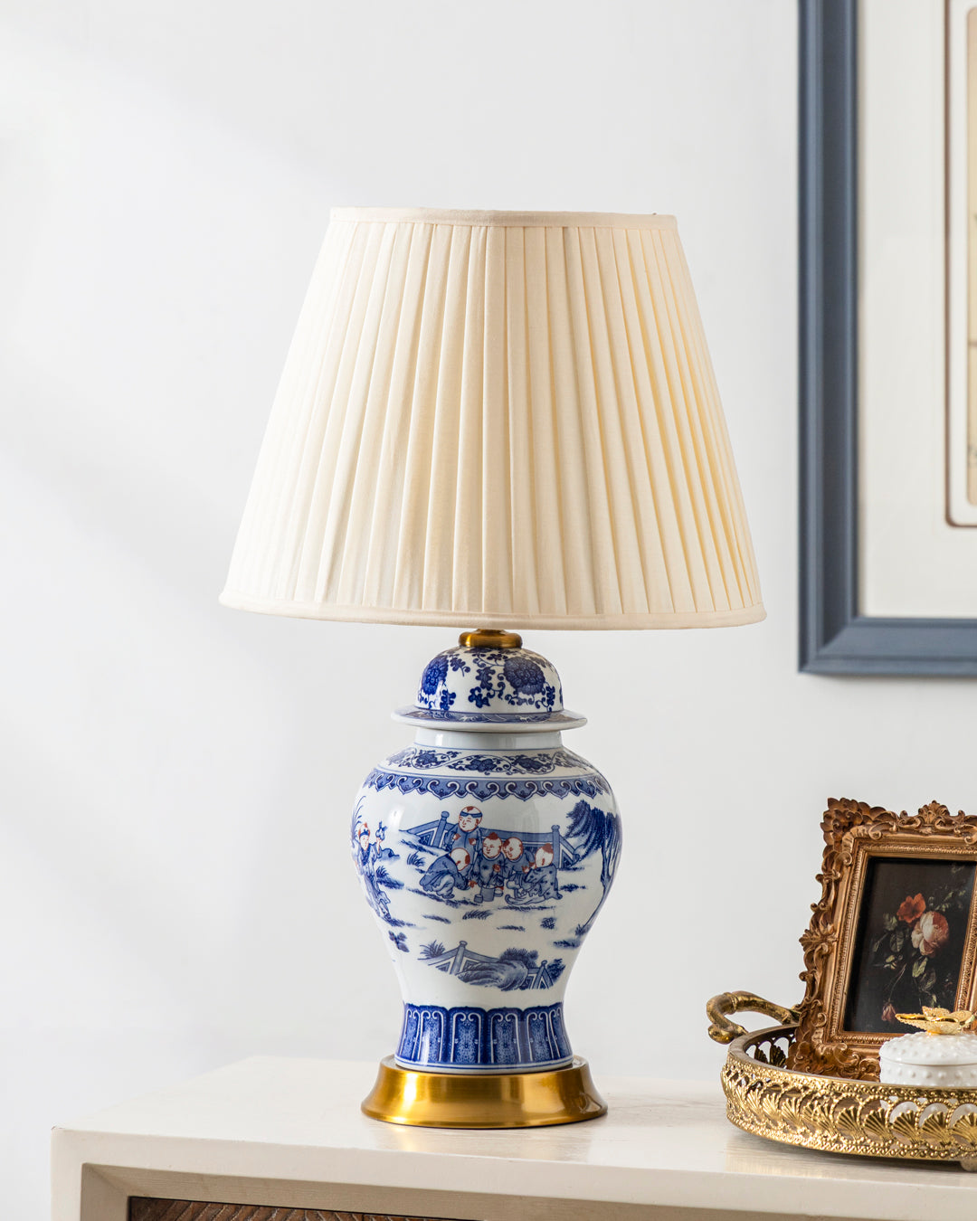 Blue and White Children Motif Table Lamp 