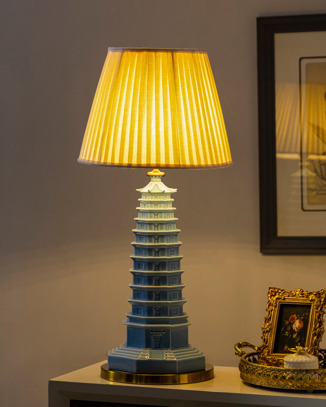 Celestial Blue Celadon Pagoda Table Lamp 
