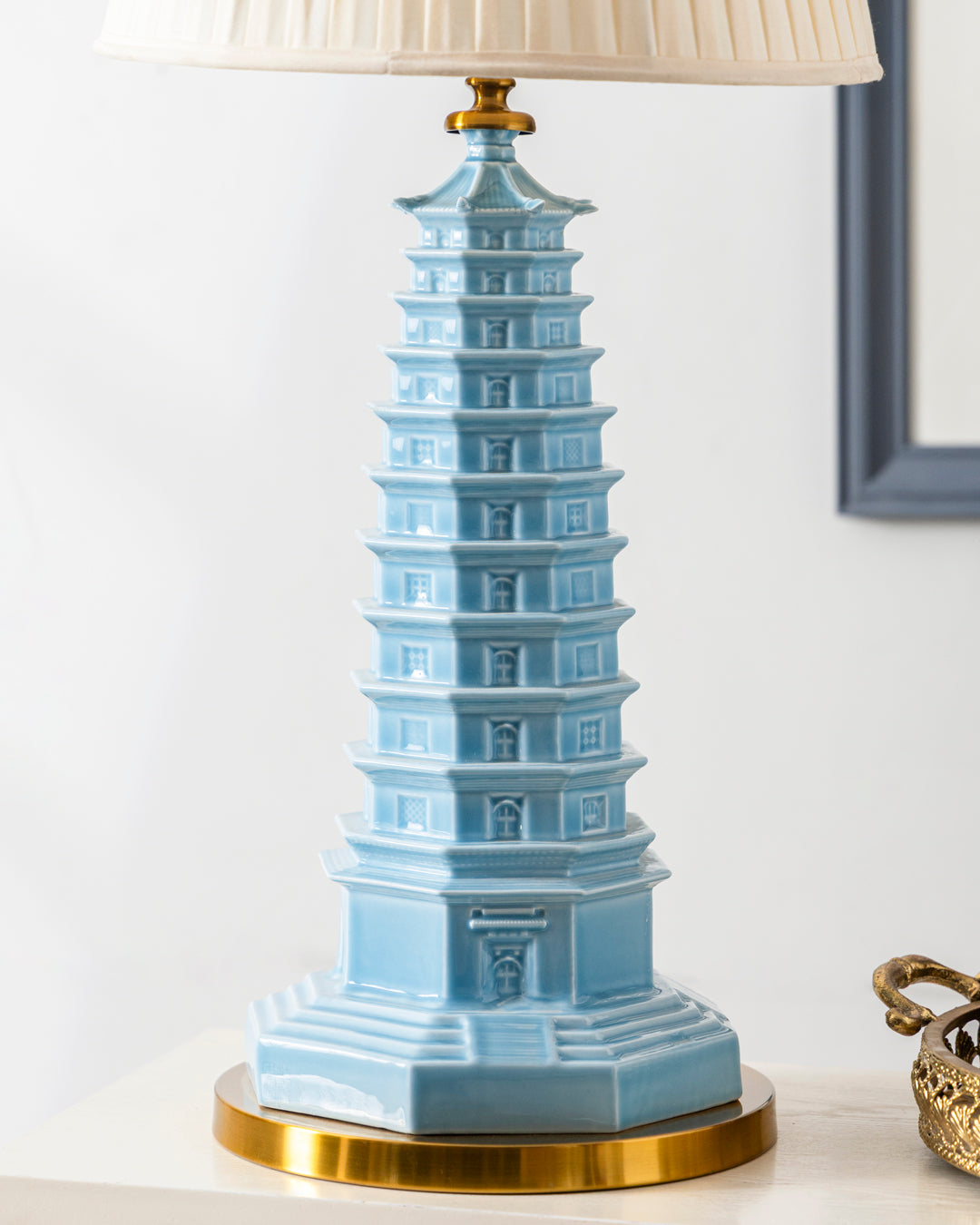 Celestial Blue Celadon Pagoda Table Lamp 