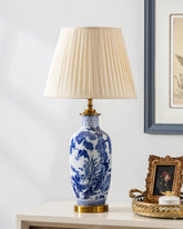 Blue & White Deer & Nature Table Lamp 