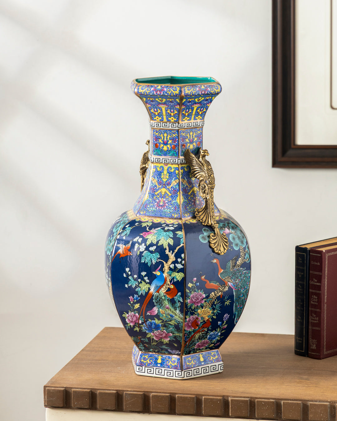 Phoenix Cloisonné Vase With Brass Handle 