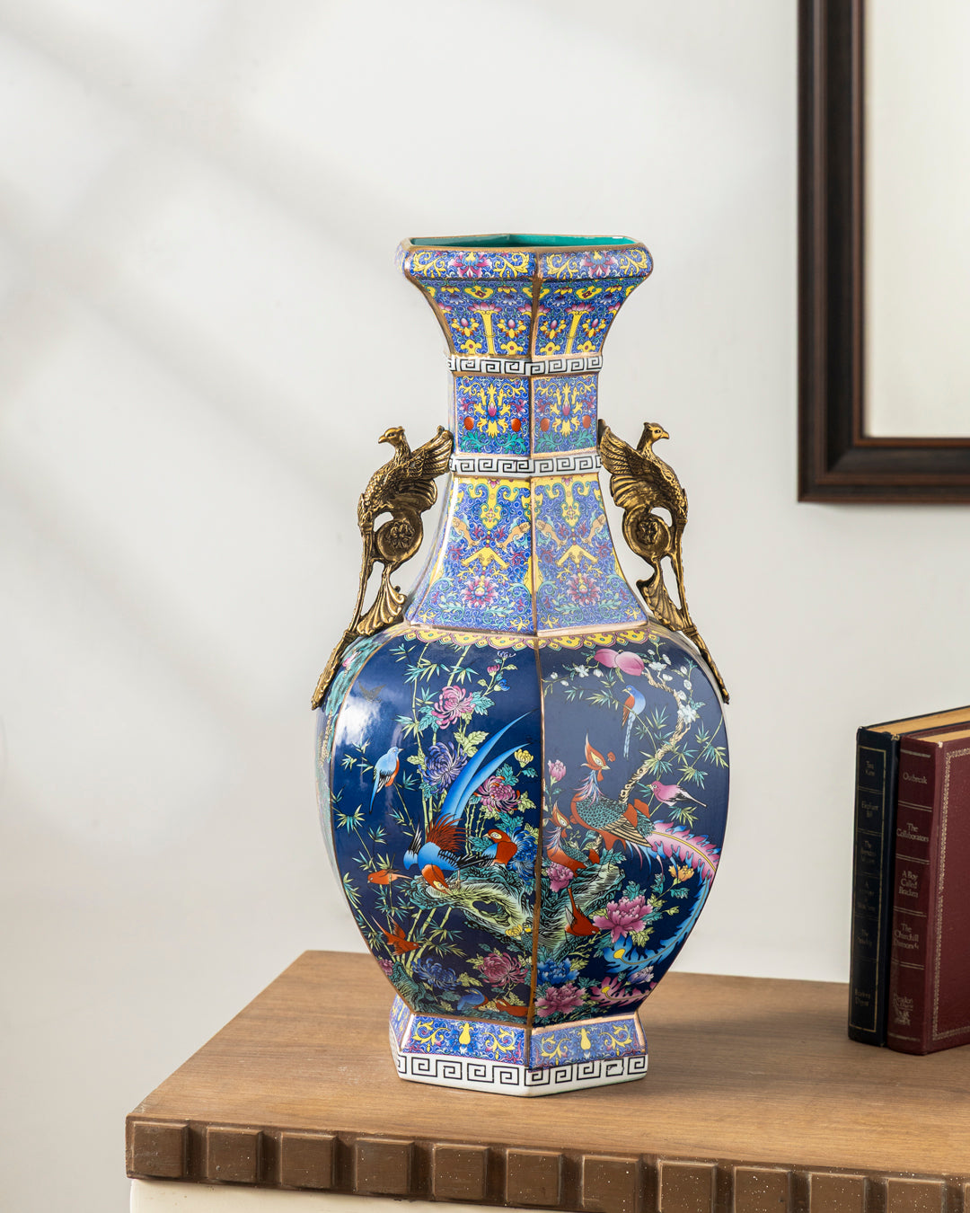 Phoenix Cloisonné Vase With Brass Handle 