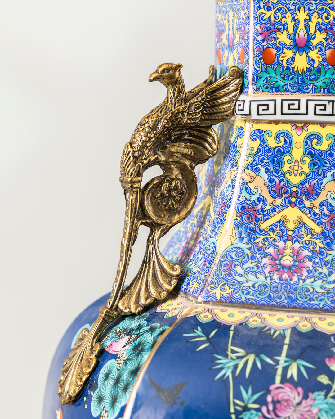 Phoenix Cloisonné Vase With Brass Handle 