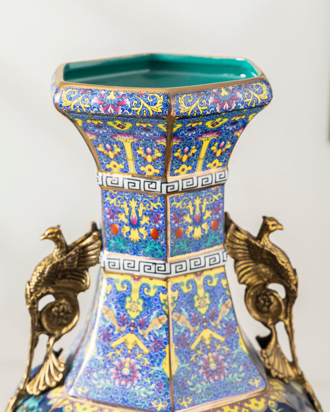 Phoenix Cloisonné Vase With Brass Handle 