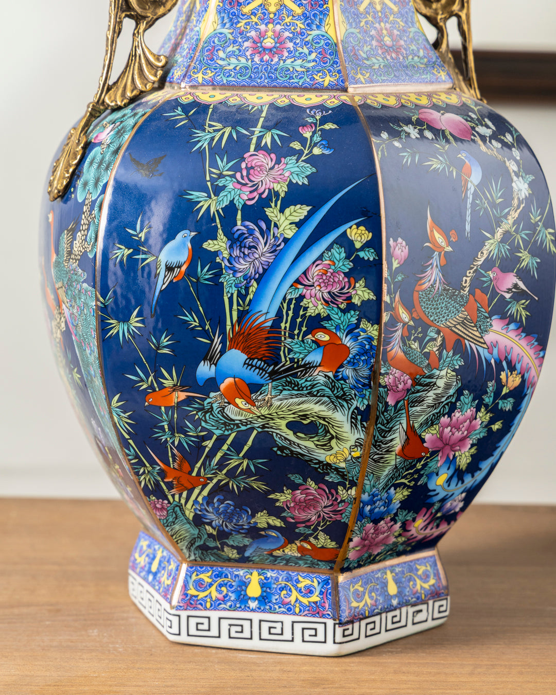 Phoenix Cloisonné Vase With Brass Handle 