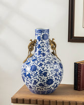 Classic Blue Vase with Brass Phoenix Handles 