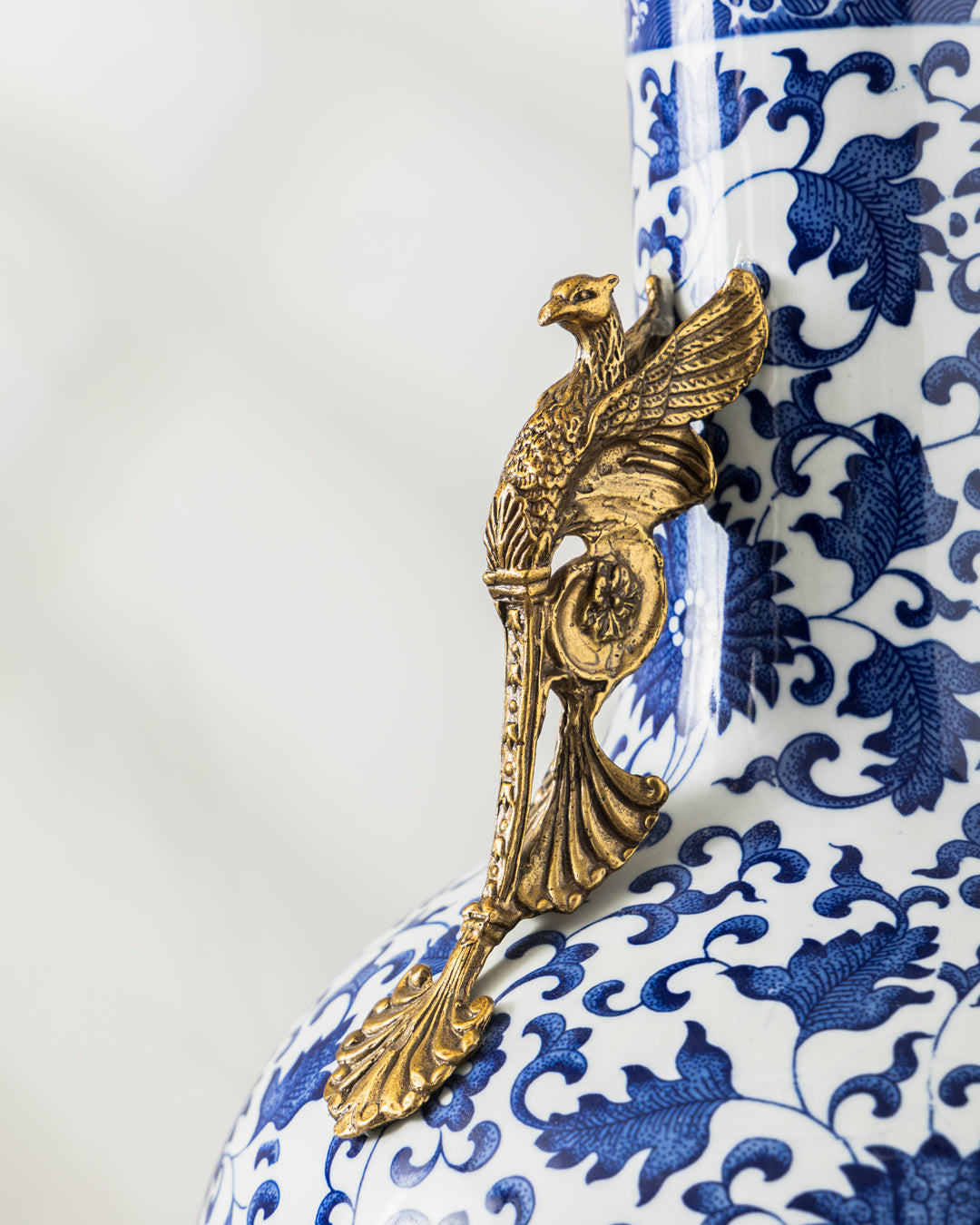 Classic Blue Vase with Brass Phoenix Handles 