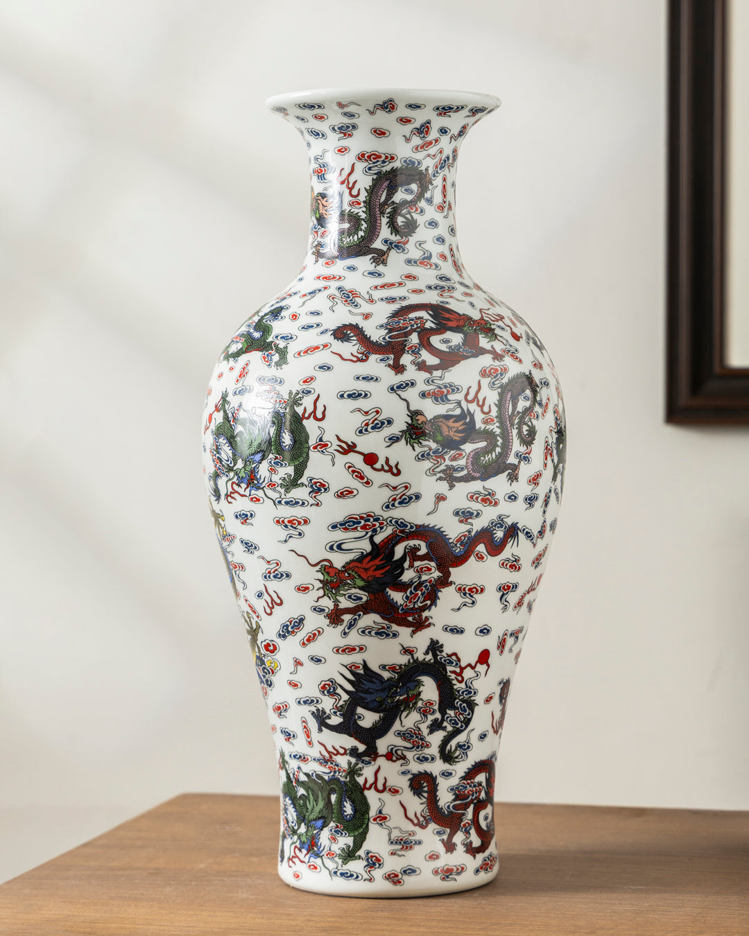 Dragon Motifs Symbolizing Ceramic Vase - White 