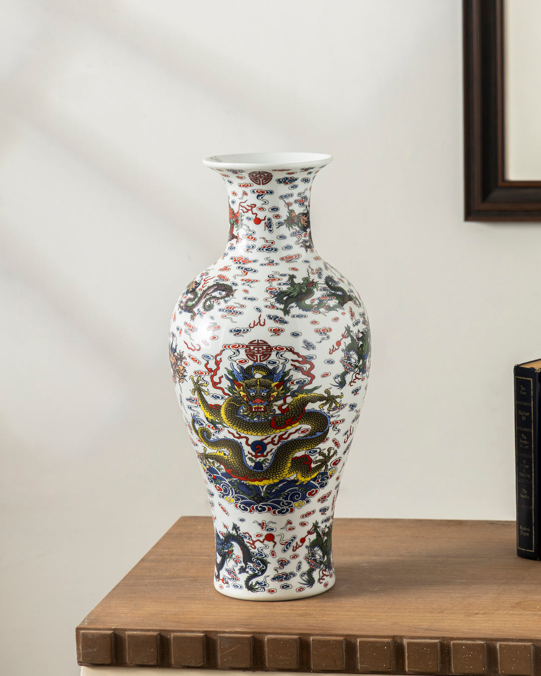 Dragon Motifs Symbolizing Ceramic Vase - White 