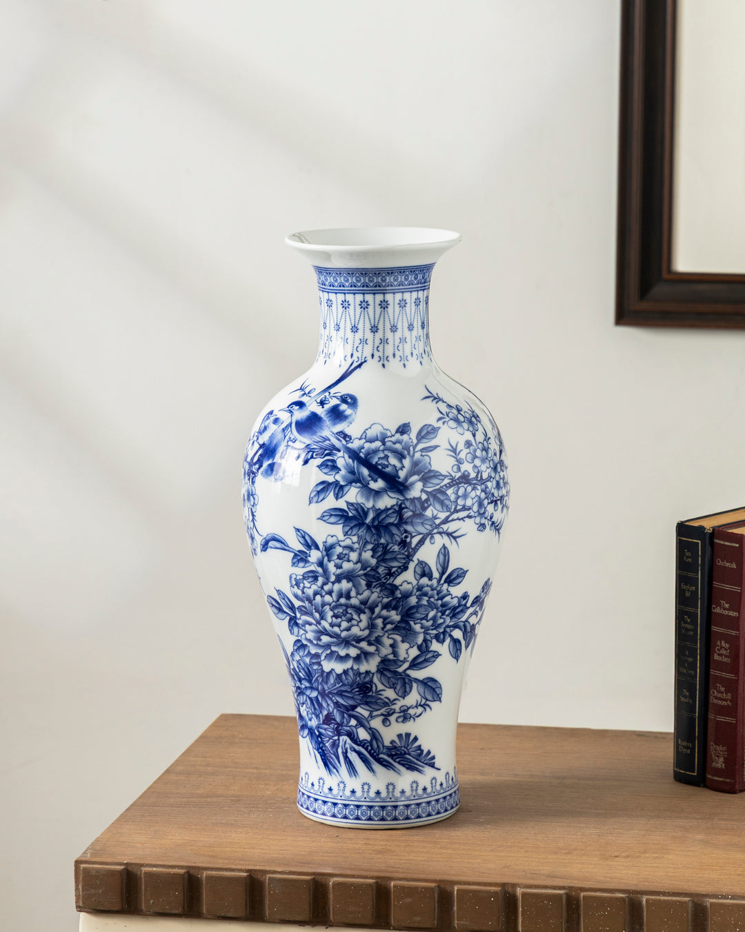 Royal Blue & White Floral Bone China Vase 