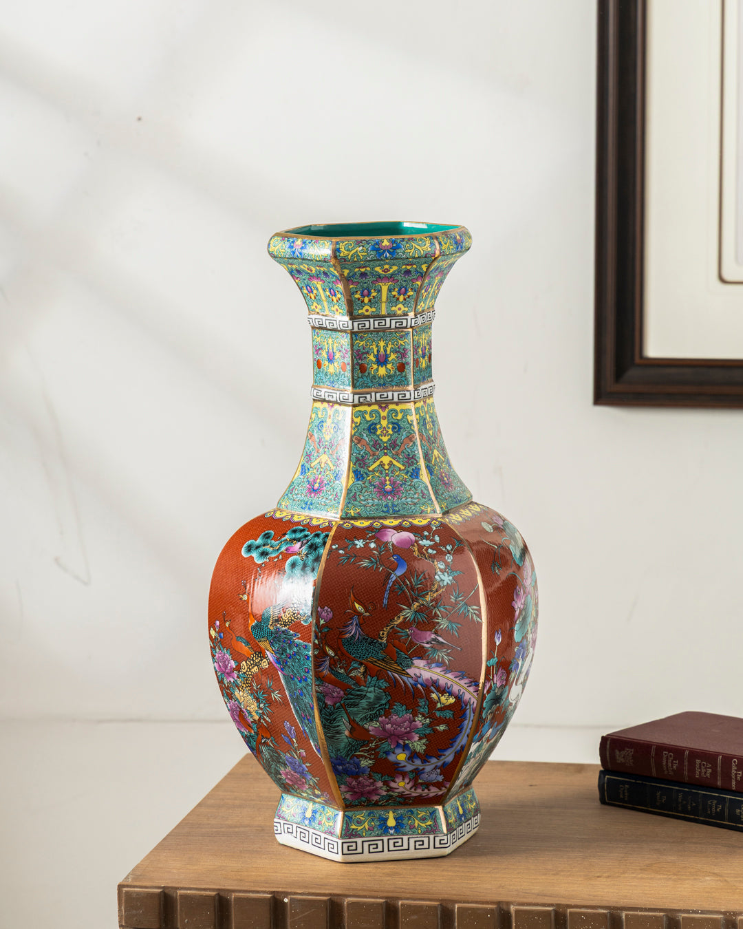 Midnight Bird Motifs Cloisonné Vase - Red 