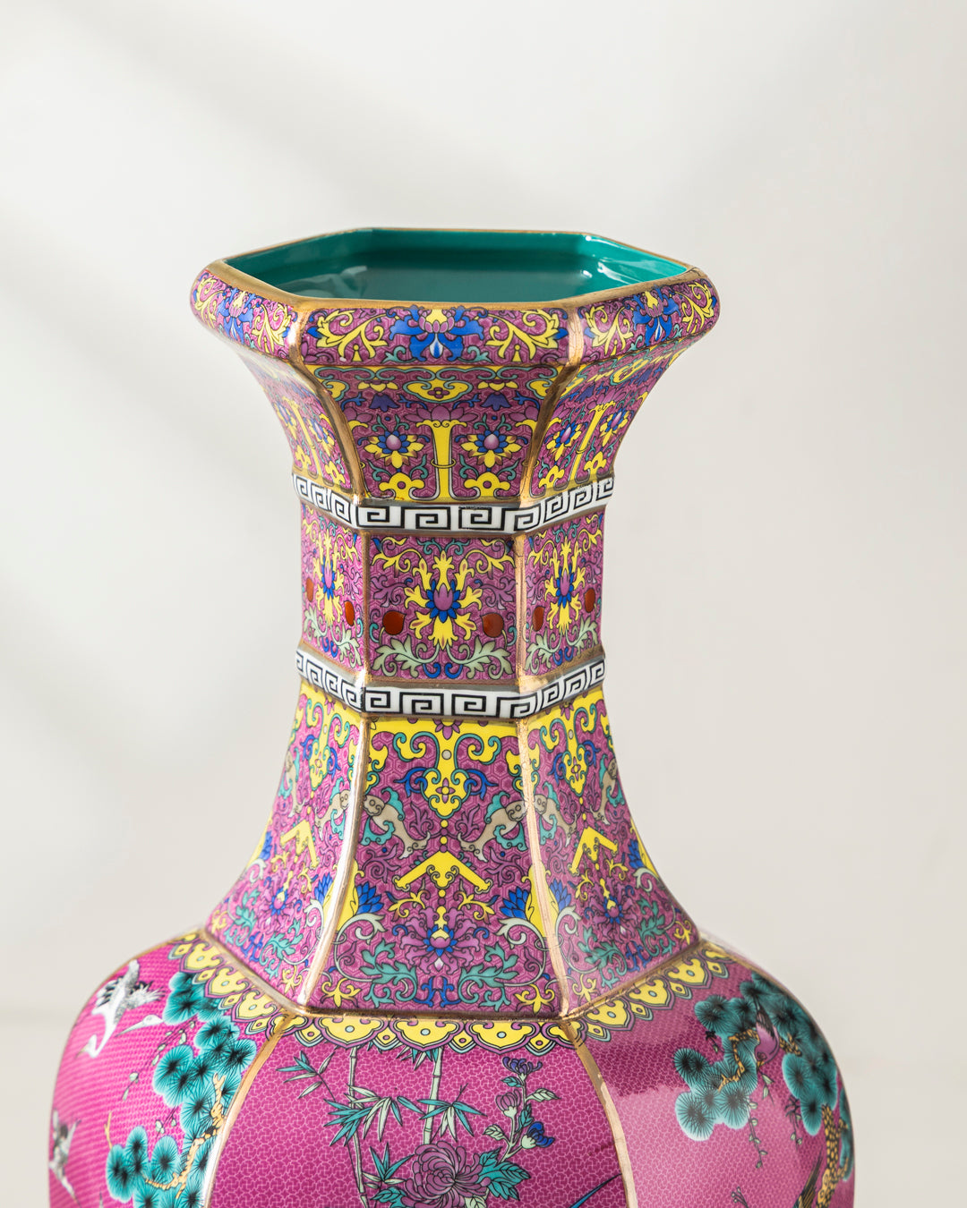 Midnight Bird Motifs Cloisonné Vase - Pink 