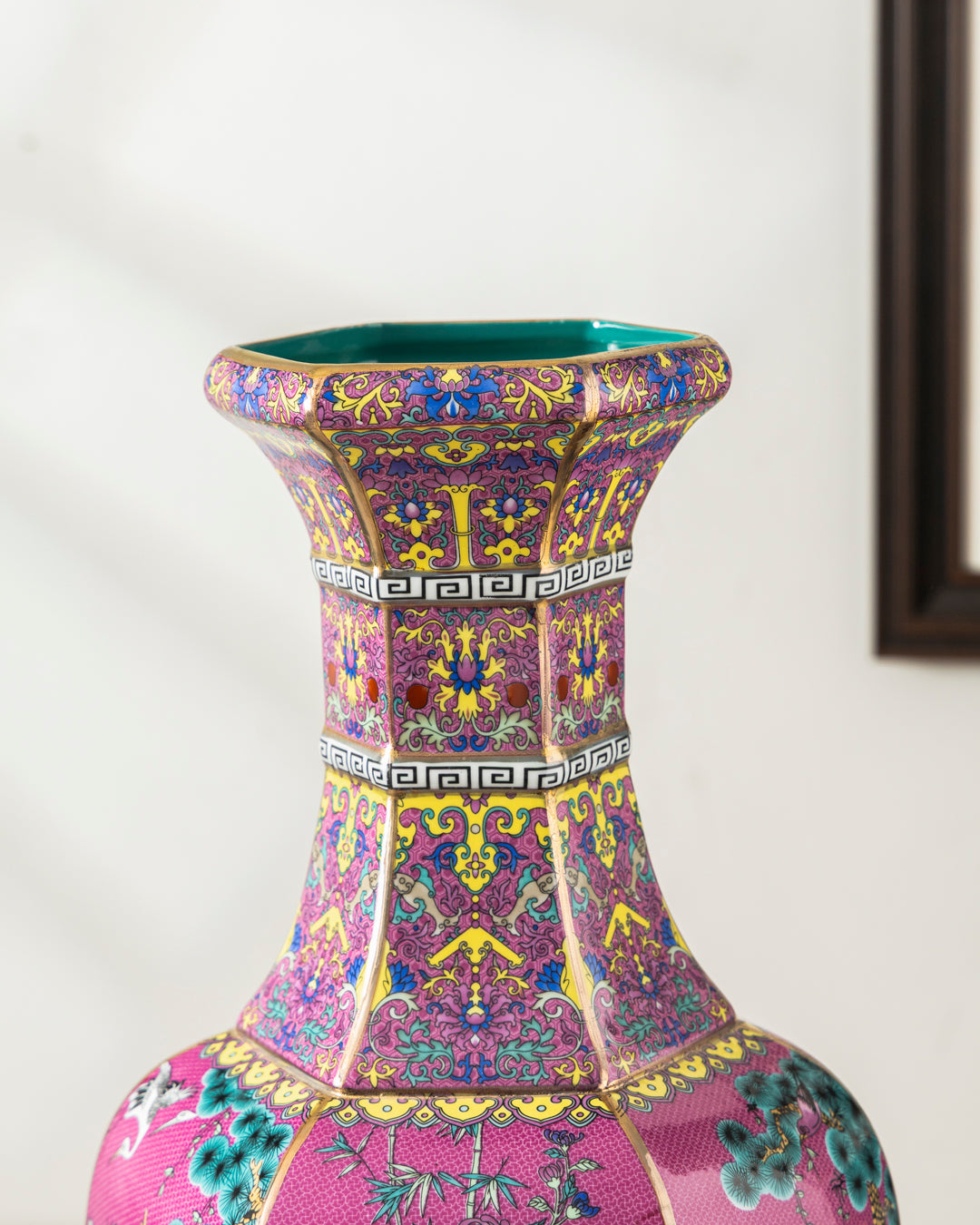 Midnight Bird Motifs Cloisonné Vase - Pink 
