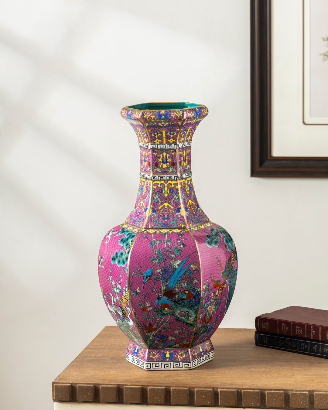 Midnight Bird Motifs Cloisonné Vase - Pink 