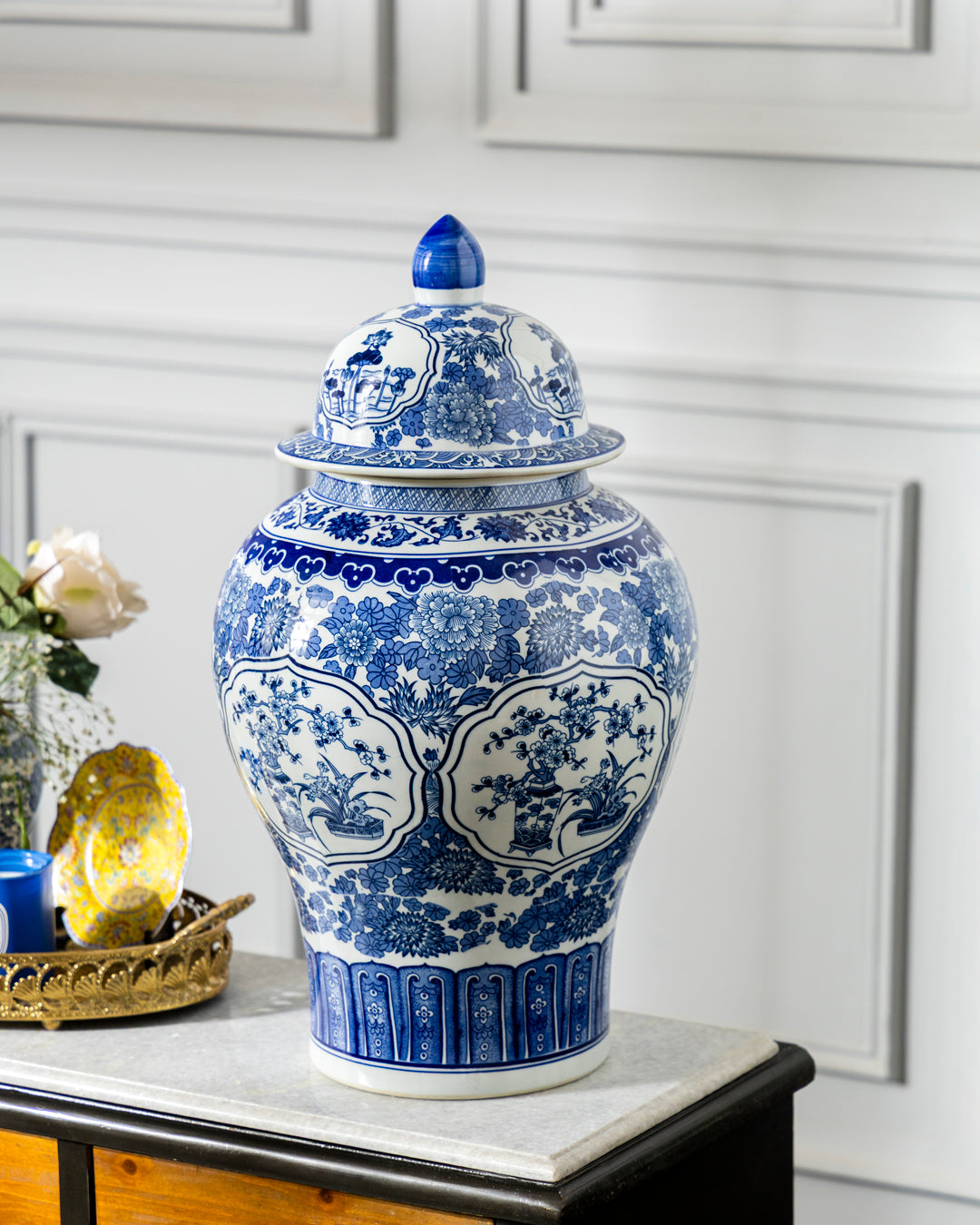 Blue & White Blossom Harmony Temple Jar - Large 60 cm 