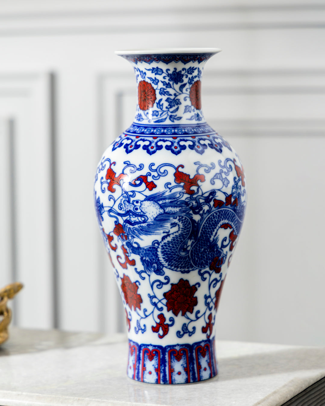 Dragon Motifs Blue & White Bone China Vase 