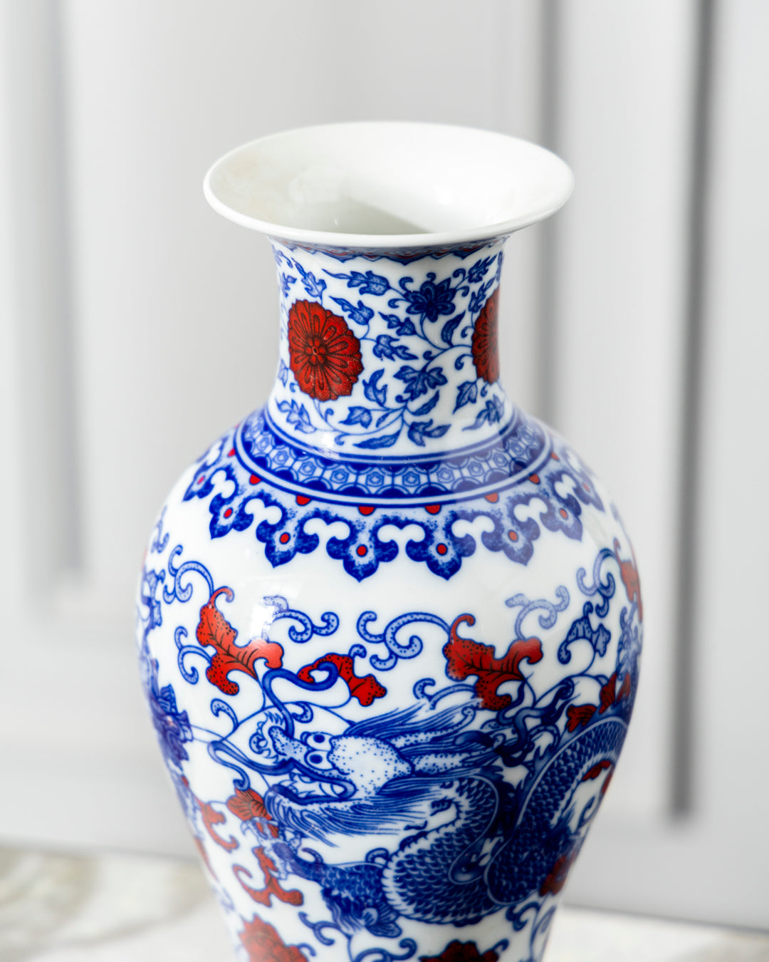 Dragon Motifs Blue & White Bone China Vase 