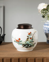 Snow Finch Hand Painted Ceramic Storage Jar 