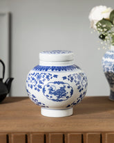 Blue Floral Porcelain Ginger Jar 