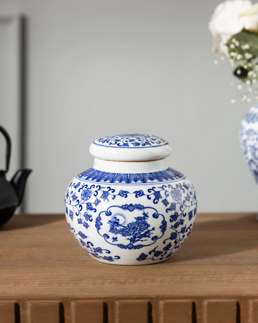 Blue & White Floral Motif Ginger Jar 