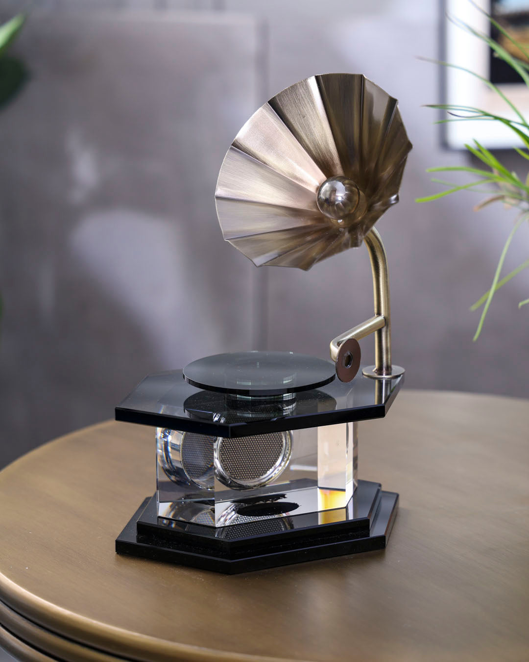 Vintage Crystal Gramophone Tabletop Decor 